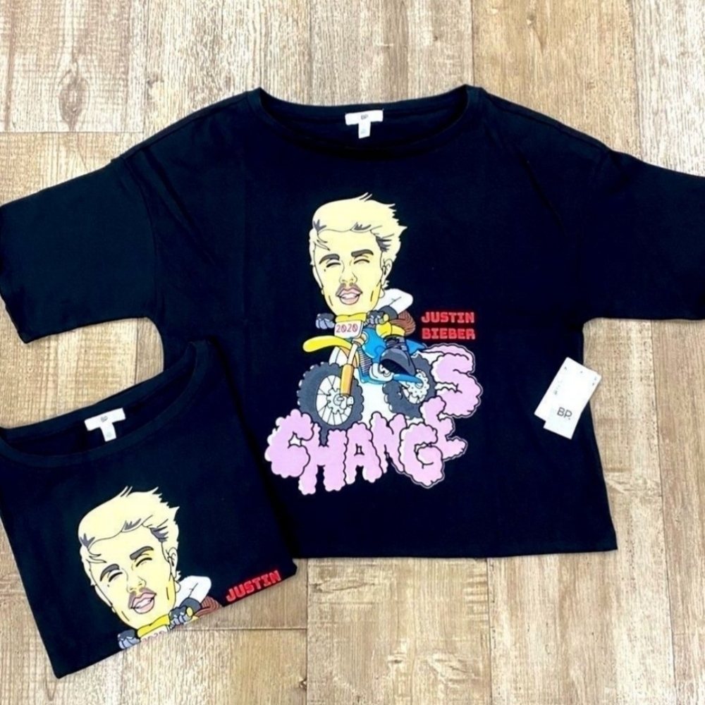 Justin Bieber Y2K Baby Tee BP Medium Black Graphic Crop Top - Picture 5 of 12